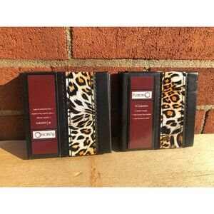 Fusion Stylish Design Coaster faux leather leopard pattern - 2 sets of 4 Pieces